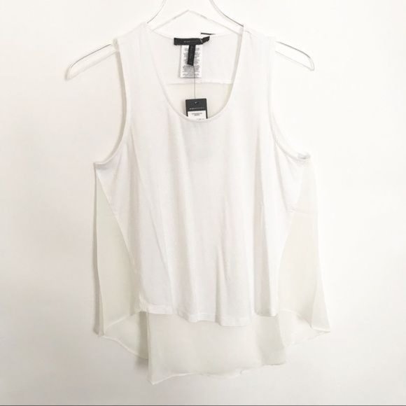 BCBGMAXAZRIA Airy High Low Sheer Back Tank Top In White Size X-Small - Picture 3 of 5